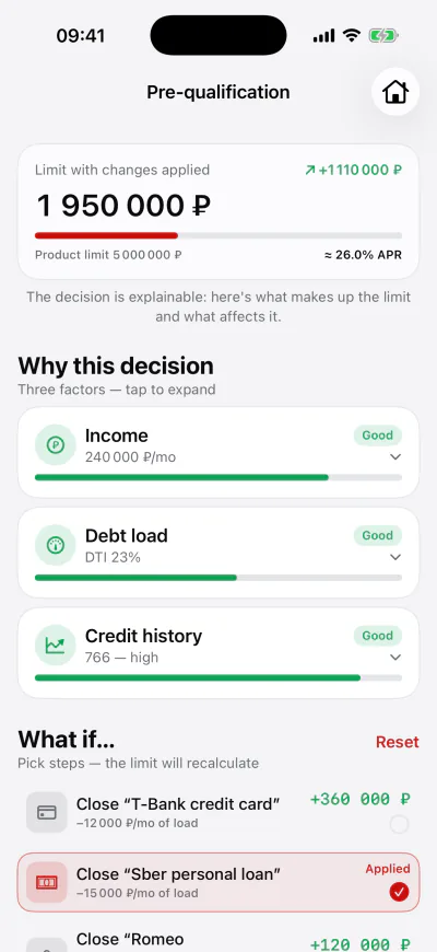 Loan prequalification: the three factors behind the limit, and what-if steps that recount it